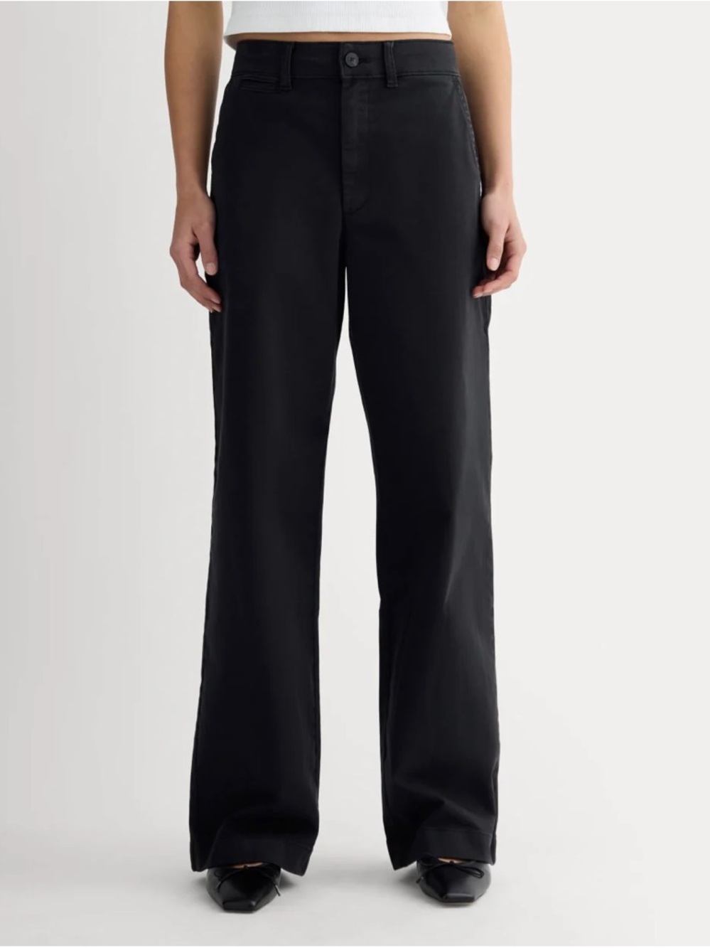 Everlane Women's Black Straight Leg Button Fly Cotton Stretch Chino Pants